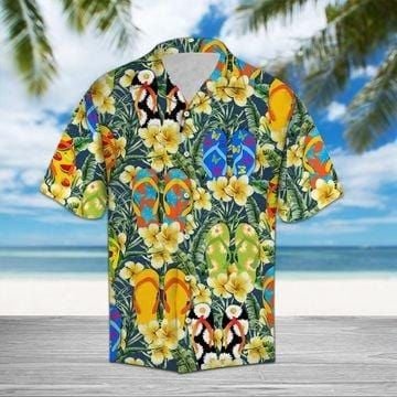 Felacia [Hawaii Shirt] Frangipani and Summer Flip Flop Hawaiian Aloha Shirts-ZX2337